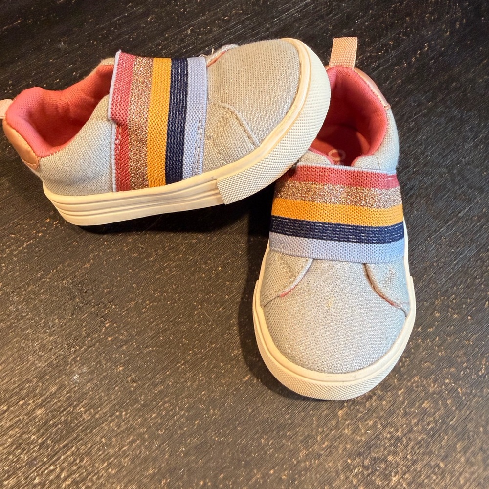 OshKosh B'gosh Multicolor Stripe Toddler Silver Sparkle Sneakers Sz 4